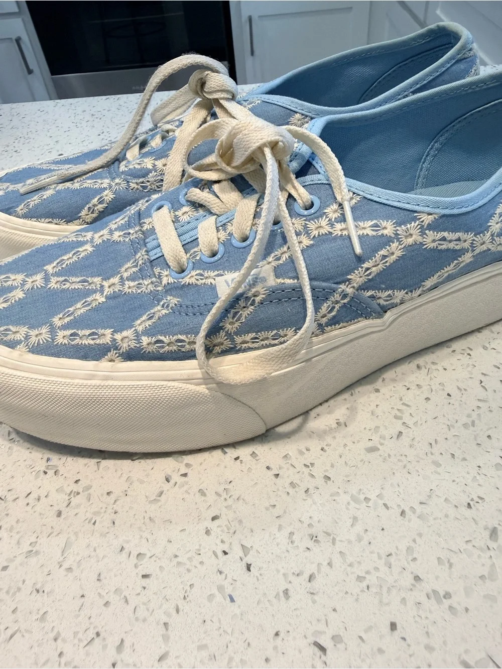 Vans Blue Daisy Embroidered Platform Sneakers